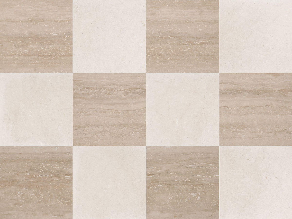 Classic Light VC Honed &amp; Simena Honed 12&#39;&#39; x 12&#39;&#39;  x 3/8&#39;&#39; Checker Board Field Tile