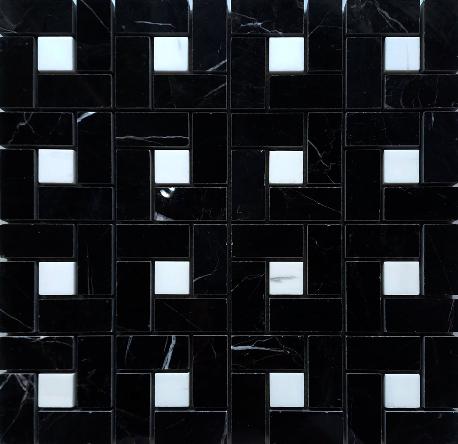 Black Silk & Glacier White Pinwheel Large Polished Mosaic Mosaic 