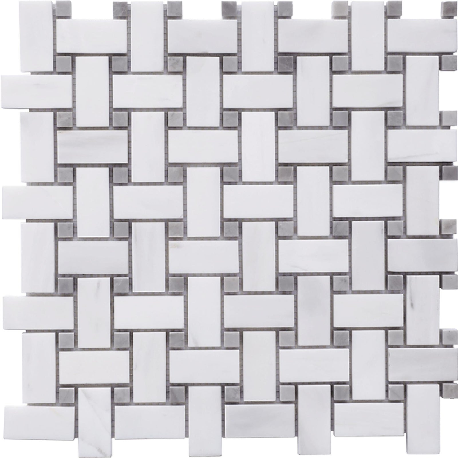 Glacier White & Ice Grey Basketweave Polished Mosaic Mosaic 