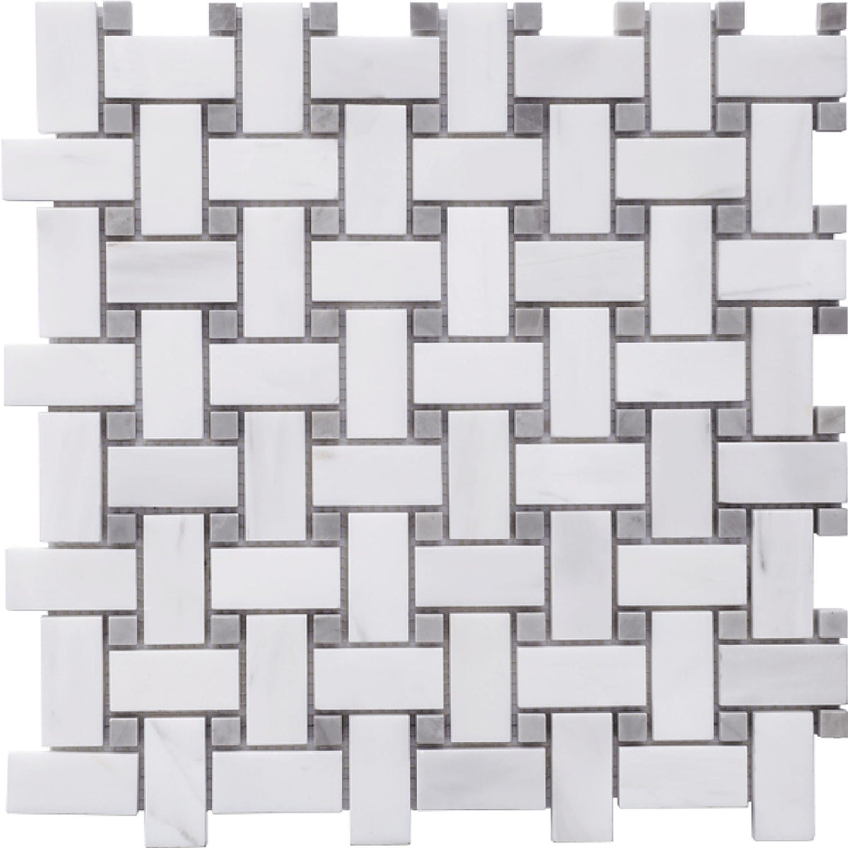 Glacier White &amp; Ice Grey Basketweave Polished Mosaic