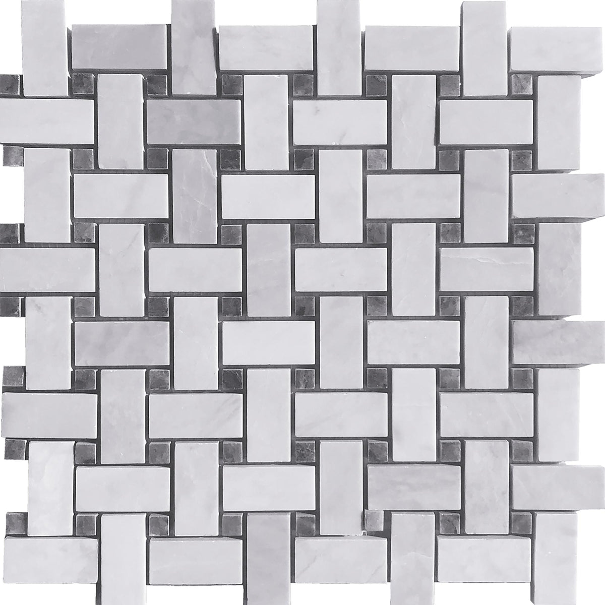 Ice Grey &amp; Black Storm Basketweave Honed Mosaic