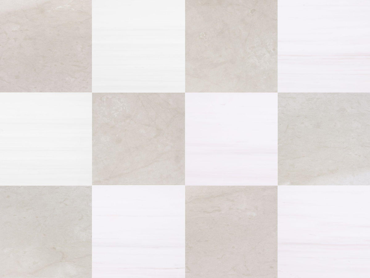 Cream Ole Honed &amp; Glacier White Honed 18&#39;&#39; x 18&#39;&#39;  x 1/2&#39;&#39; Checker Board Field Tile