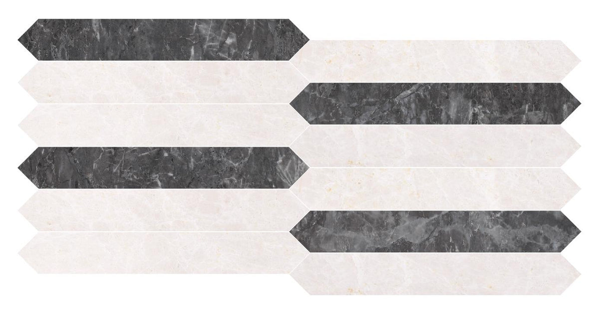 Lovina Grey Honed Picket 2&#39;&#39;x12&#39;&#39; 3/8&#39;&#39; Field Tile &amp; Vanillish Pearl Honed Picket 2&#39;&#39;x12&#39;&#39; 3/8&#39;&#39; Field Tile | Picket Field Tile