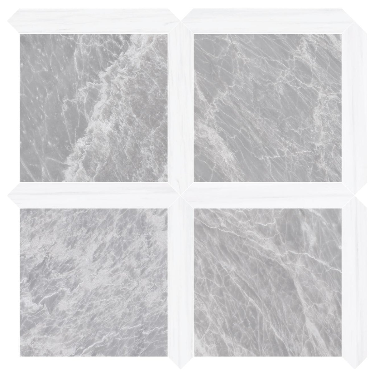 Nordic Grey Honed 12&#39;&#39; x 12&#39;&#39;  x 3/8&#39;&#39; Field Tile &amp; Glacier White Honed Picket 2&#39;&#39;x12&#39;&#39; 3/8&#39;&#39; Field Tile | Picket Square