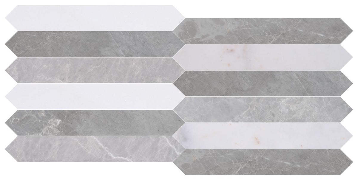 Afyon White Honed Picket 2&#39;&#39;x12&#39;&#39; 3/8&#39;&#39; Field Tile &amp; Earth Grey Honed Picket 2&#39;&#39;x12&#39;&#39; 3/8&#39;&#39; Field Tile | Picket Field Tile