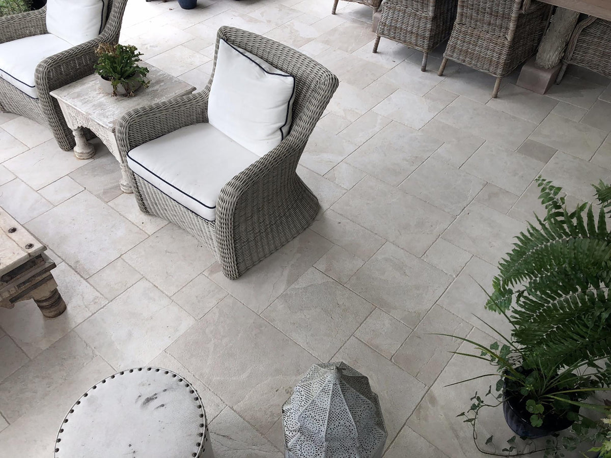 Cream Misto French Pattern 8&#39;&#39;x8&#39;&#39;, 8&#39;&#39;x16&#39;&#39;, 16&#39;&#39;x16&#39;&#39;, 16&#39;&#39;x24&#39;&#39; Sandblasted Paver