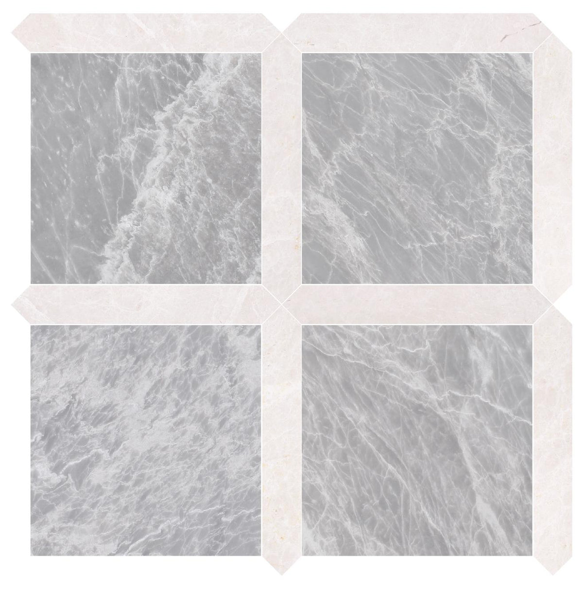 Nordic Grey Honed 12&#39;&#39; x 12&#39;&#39;  x 3/8&#39;&#39; Field Tile &amp; Vanillish Pearl Honed Picket 2&#39;&#39;x12&#39;&#39; 3/8&#39;&#39; Field Tile | Picket Square