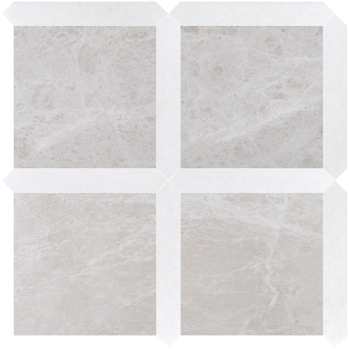 Vanillish Pearl Honed 12&#39;&#39; x 12&#39;&#39;  x 3/8&#39;&#39; Field Tile &amp; Afyon White Honed Picket 2&#39;&#39;x12&#39;&#39; 3/8&#39;&#39; Field Tile | Picket Square