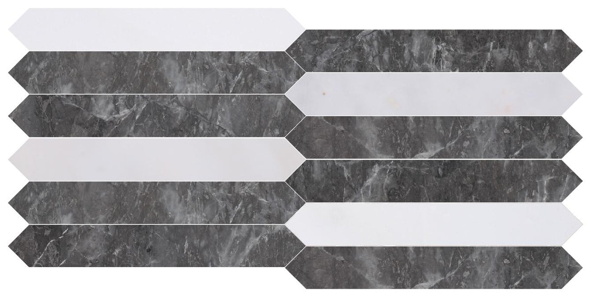 Afyon White Honed Picket 2&#39;&#39;x12&#39;&#39; 3/8&#39;&#39; Field Tile &amp; Lovina Grey Honed Picket 2&#39;&#39;x12&#39;&#39; 3/8&#39;&#39; Field Tile | Picket Field Tile