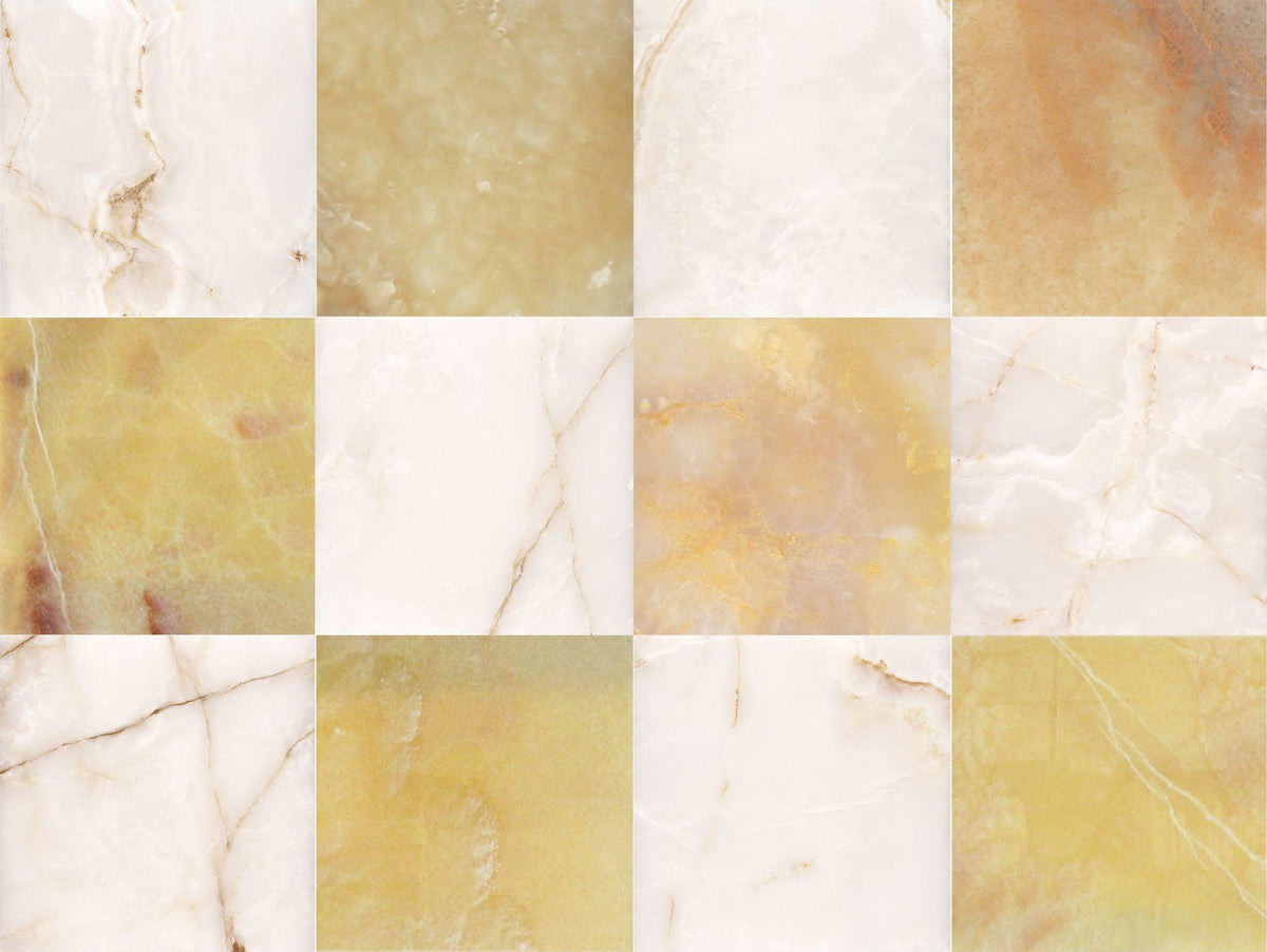 Honey Onyx Polished &amp; White Onyx Polished 12&#39;&#39; x 12&#39;&#39;  x 3/8&#39;&#39; Checker Board Field Tile