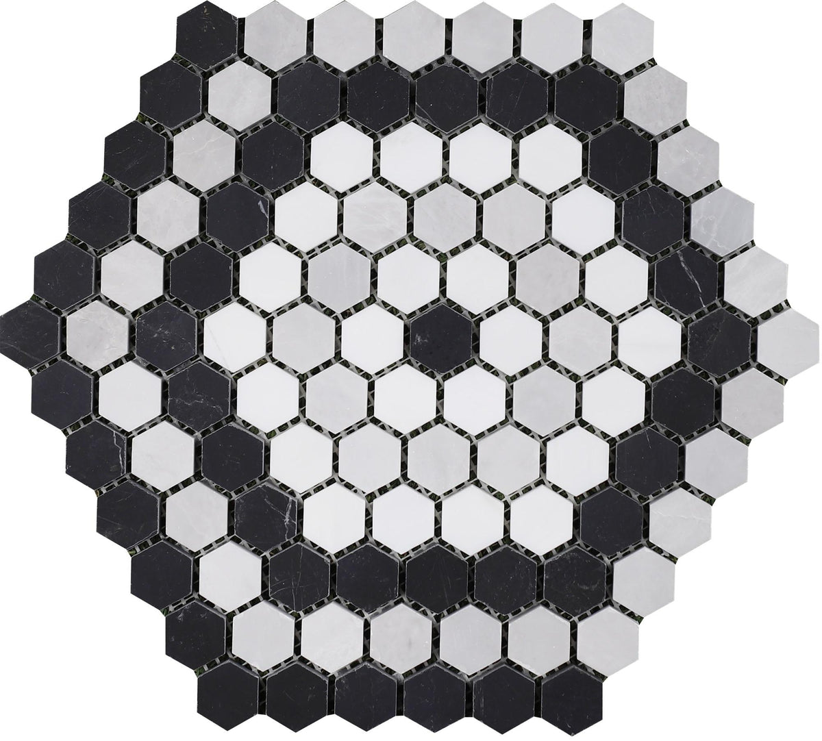 Glacier White &amp; Black Silk &amp; Ice Grey Bourbon Honed Mosaic