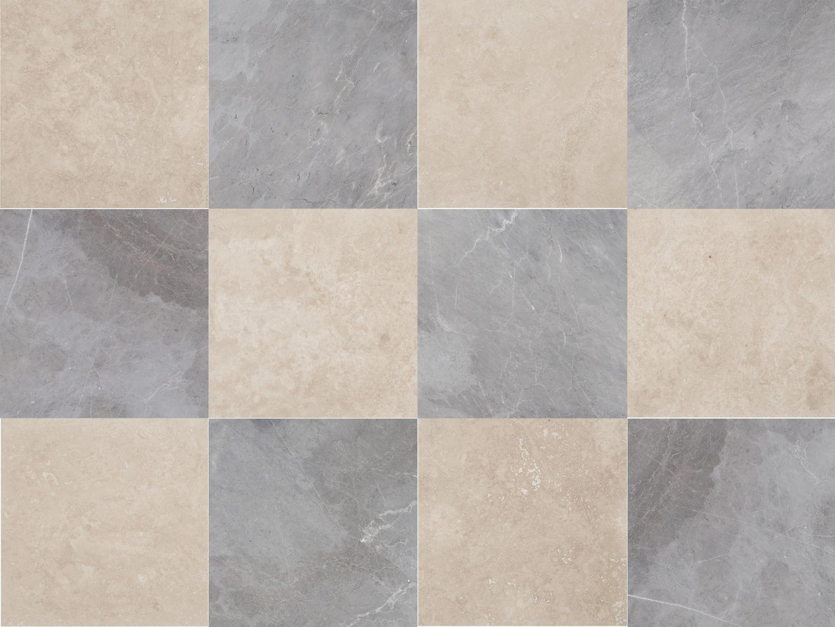 Classic Light CC Honed &amp; Earth Grey Honed 18&#39;&#39; x 18&#39;&#39;  x 1/2&#39;&#39; Checker Board Field Tile