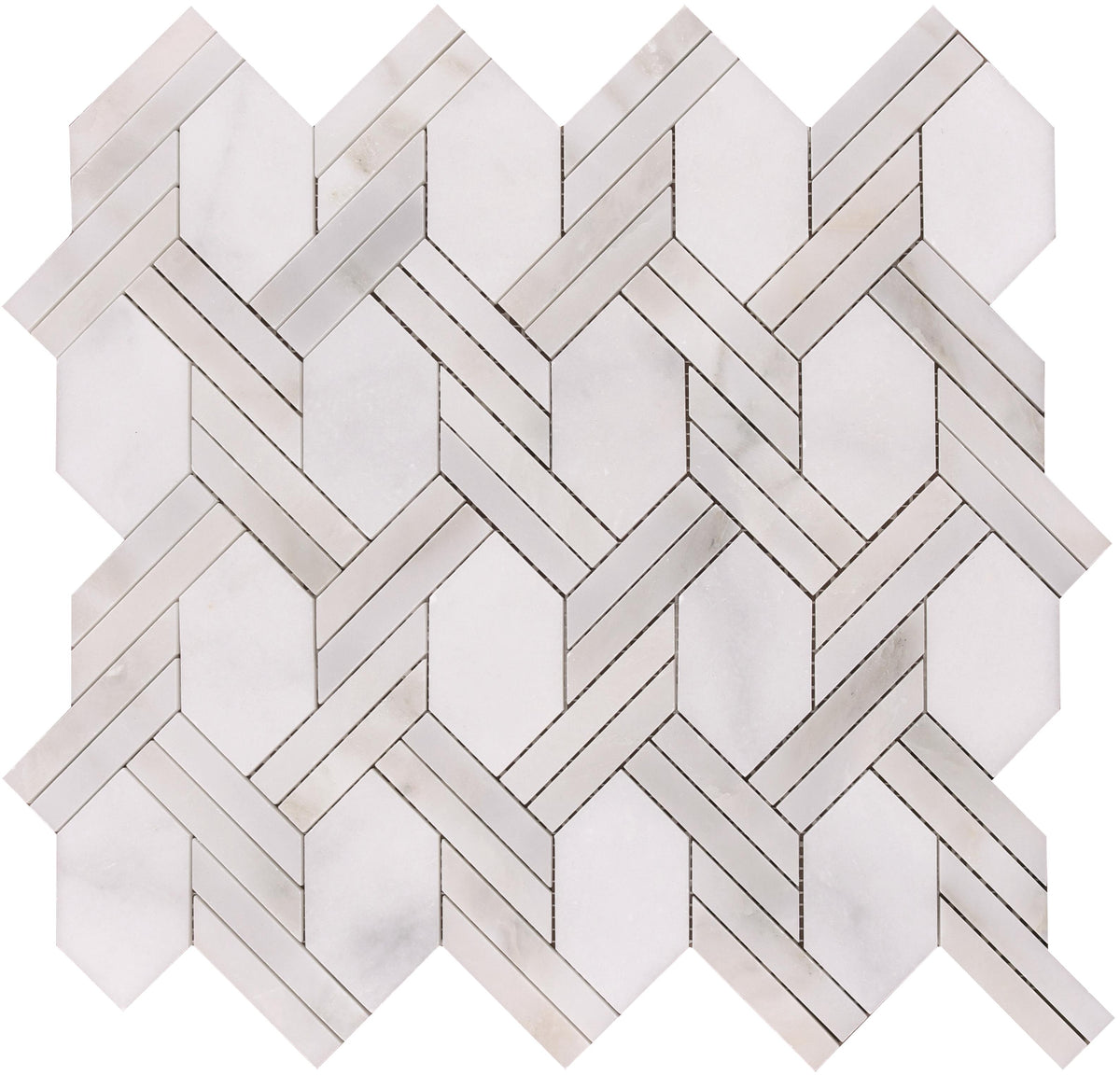 Afyon White &amp; Calacatta Vida Braid Basketweave Honed Mosaic