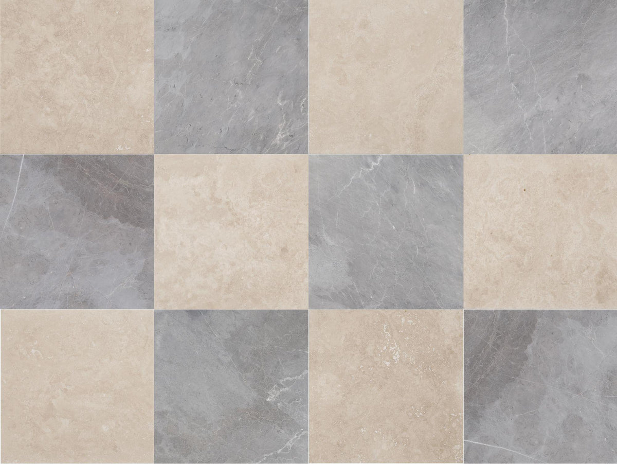 Classic Light CC Honed &amp; Earth Grey Honed 12&#39;&#39; x 12&#39;&#39;  x 3/8&#39;&#39; Checker Board Field Tile