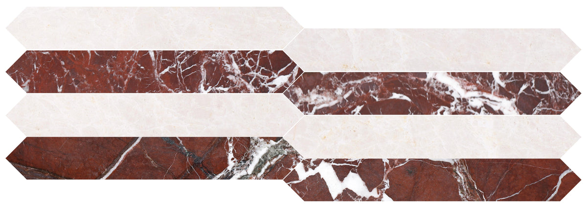 Vanillish Pearl Honed Picket 2&#39;&#39;x12&#39;&#39; 3/8&#39;&#39; Field Tile &amp; Rosso Levanto Honed Picket 2&#39;&#39;x12&#39;&#39; 3/8&#39;&#39; Field Tile | Picket Field Tile