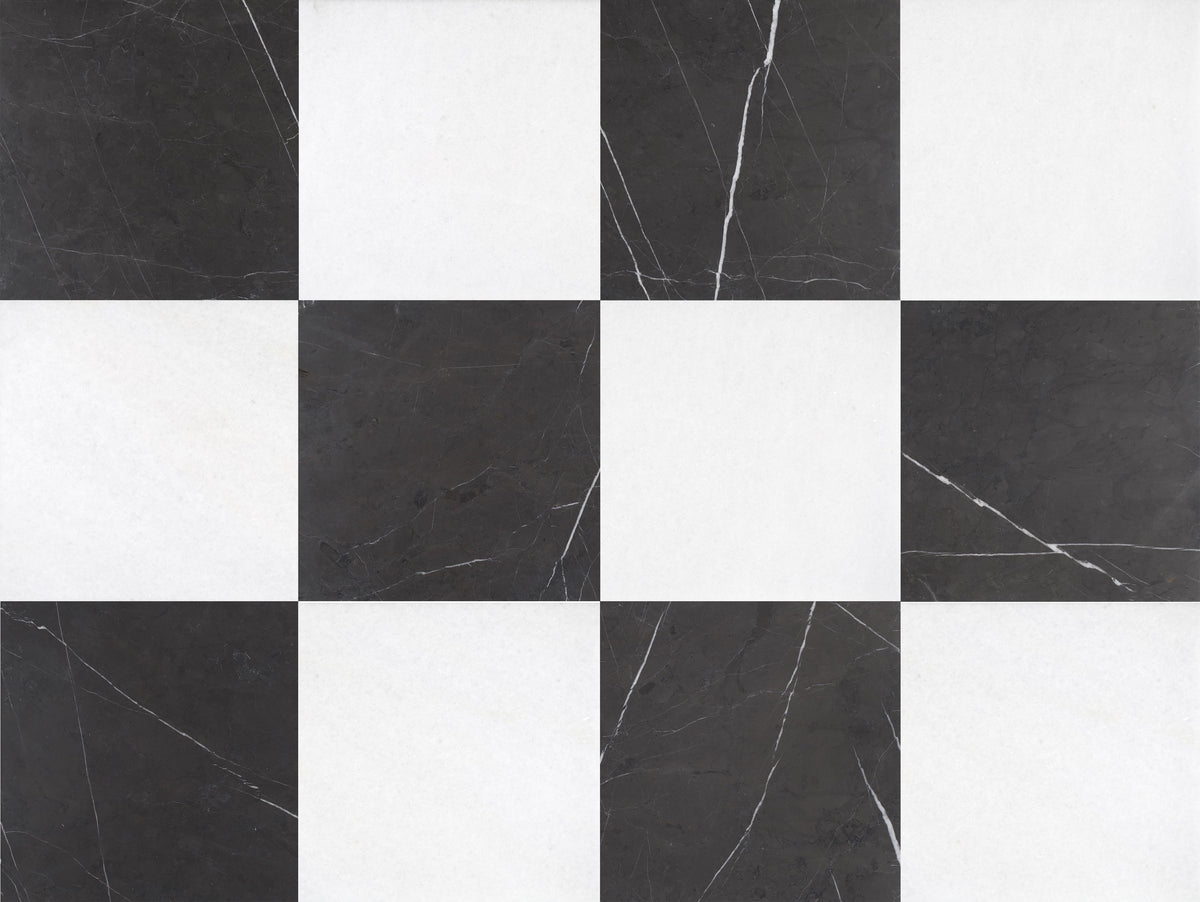 Mount Grey Plain Brushed &amp; Snow White Brushed 18&#39;&#39; x 18&#39;&#39;  x 1/2&#39;&#39; Checker Board Field Tile