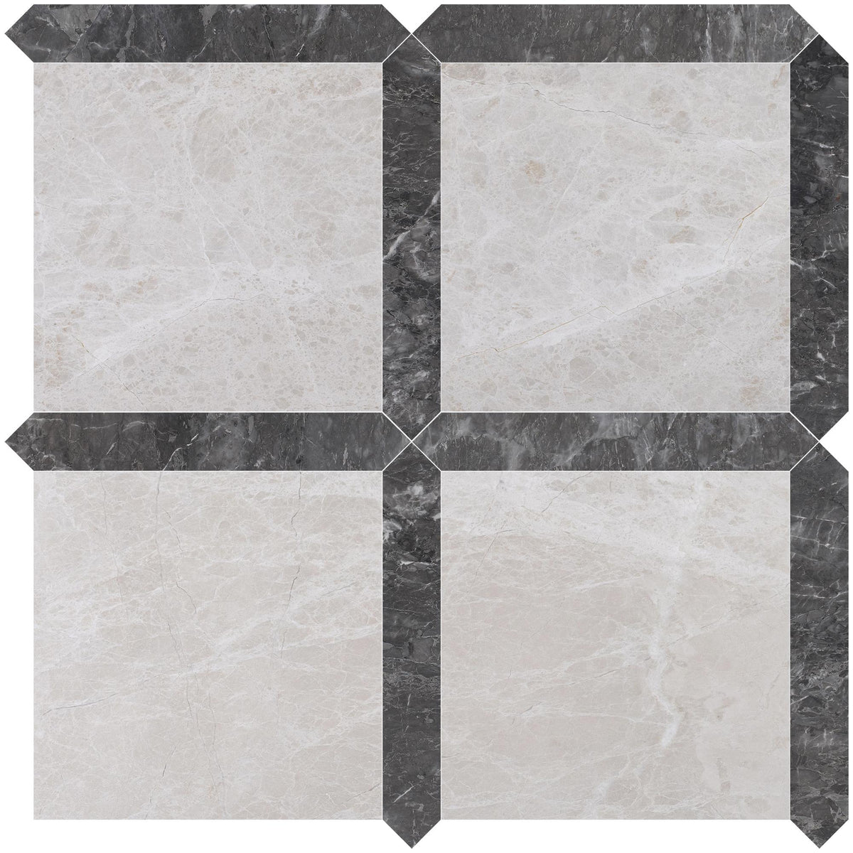 Vanillish Pearl Honed 12&#39;&#39; x 12&#39;&#39;  x 3/8&#39;&#39; Field Tile &amp; Lovina Grey Honed Picket 2&#39;&#39;x12&#39;&#39; 3/8&#39;&#39; Field Tile | Picket Square