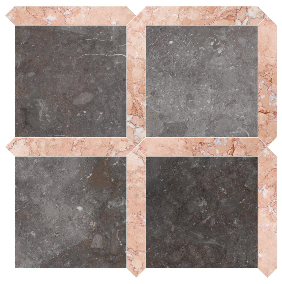 Caribbean Grey Honed 12&#39;&#39; x 12&#39;&#39;  x 3/8&#39;&#39; Field Tile &amp; Bellini Honed Picket 2&#39;&#39;x12&#39;&#39; 3/8&#39;&#39; Field Tile | Picket Square