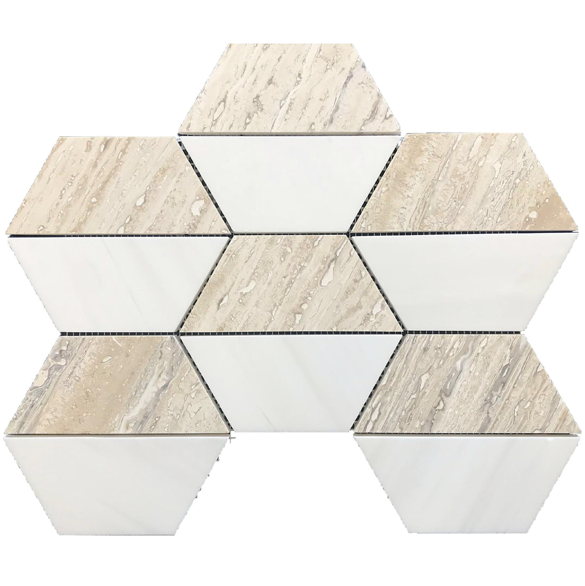 Alabastrino Rustic CC &amp; Glacier White Honeycomb 5&#39;&#39; Honed Mosaic