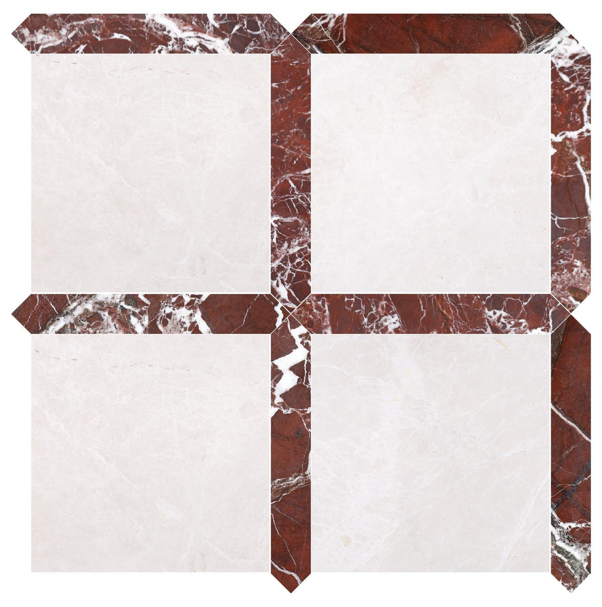 Moon Cream Honed 12&#39;&#39; x 12&#39;&#39;  x 3/8&#39;&#39; Field Tile &amp; Rosso Levanto Honed Picket 2&#39;&#39;x12&#39;&#39; 3/8&#39;&#39; Field Tile | Picket Square