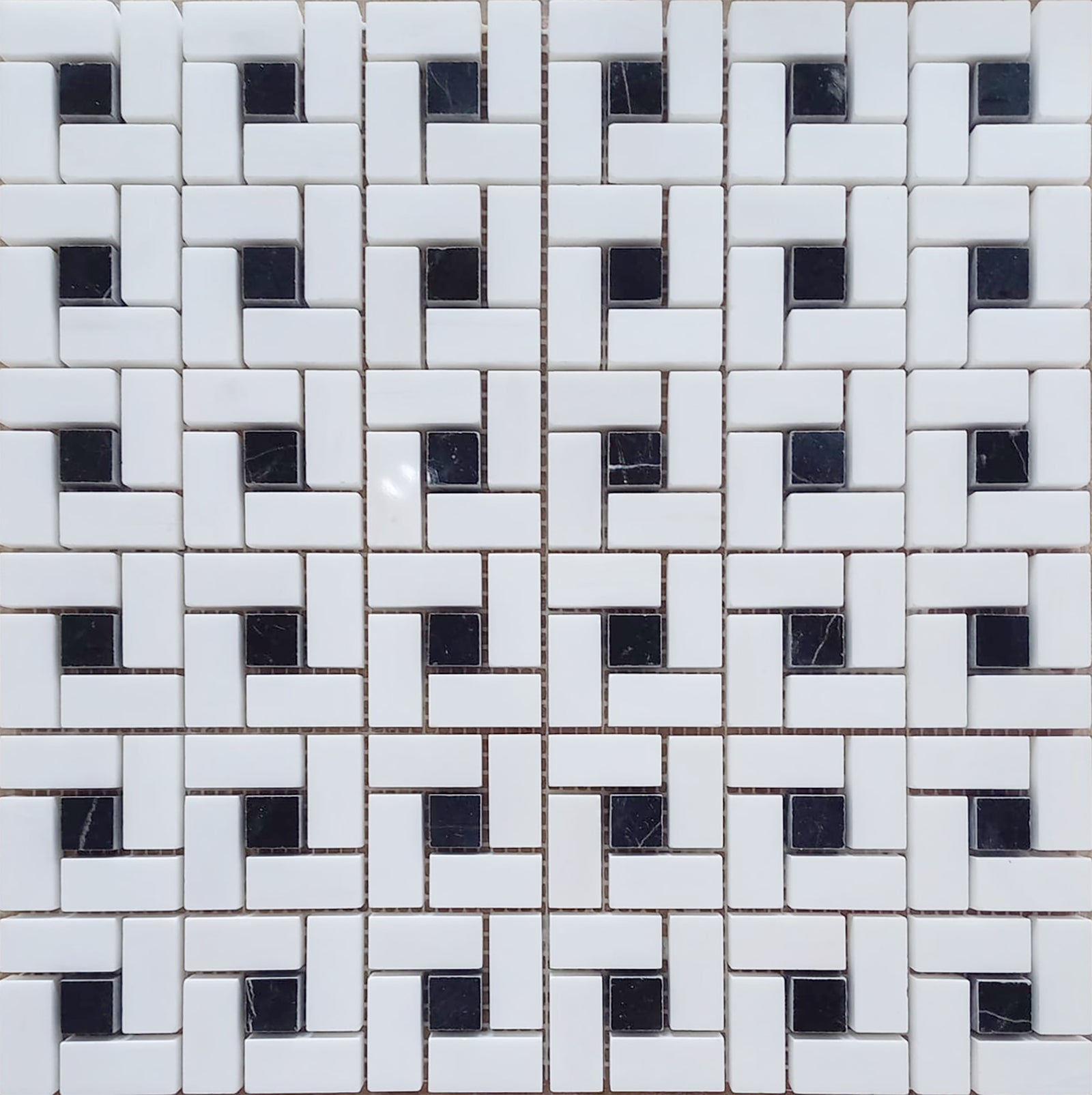 Black Silk & Glacier White Pinwheel Polished Mosaic Mosaic 