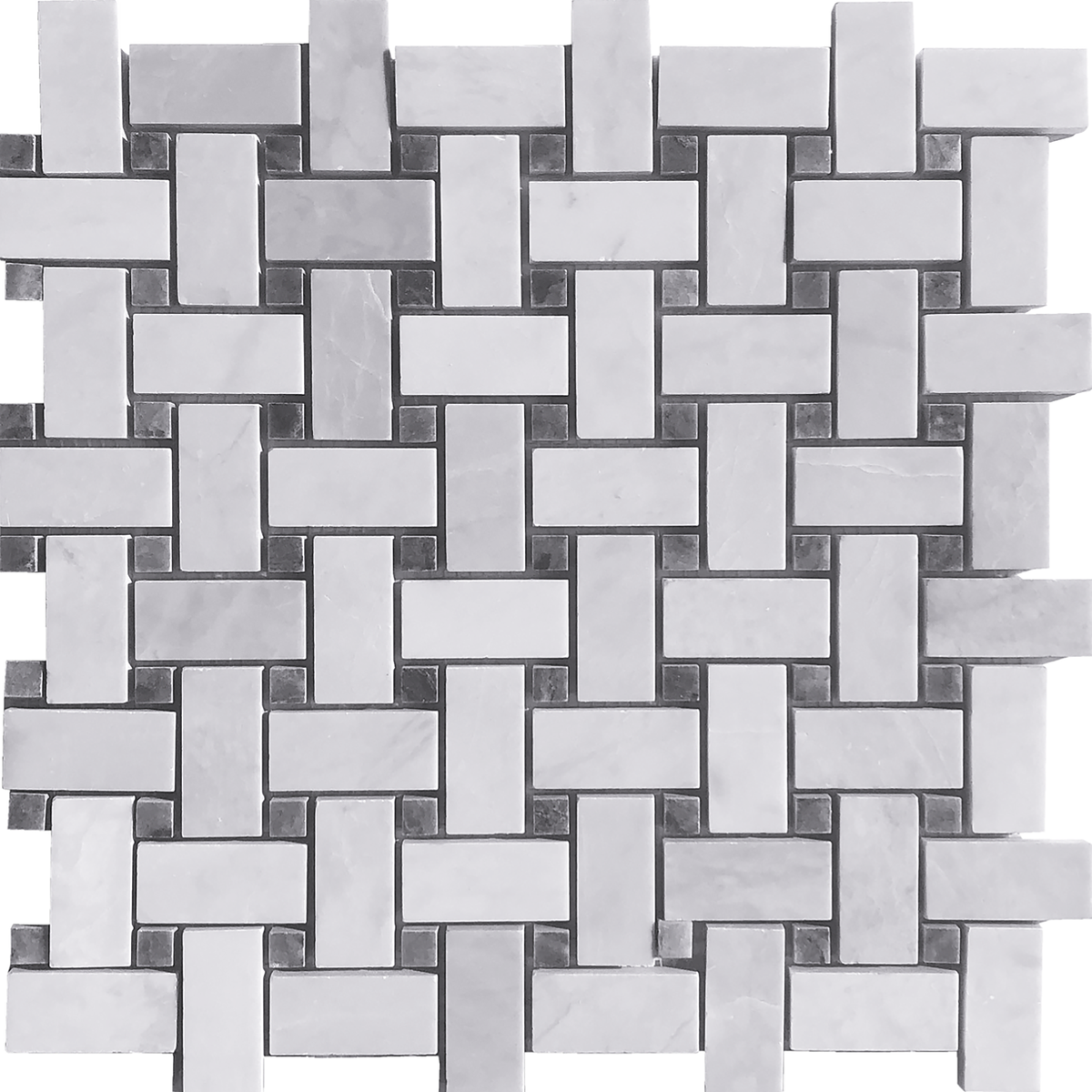 Black Storm &amp; Ice Grey Basketweave Honed with Polished Dot Mosaic Mosaic 