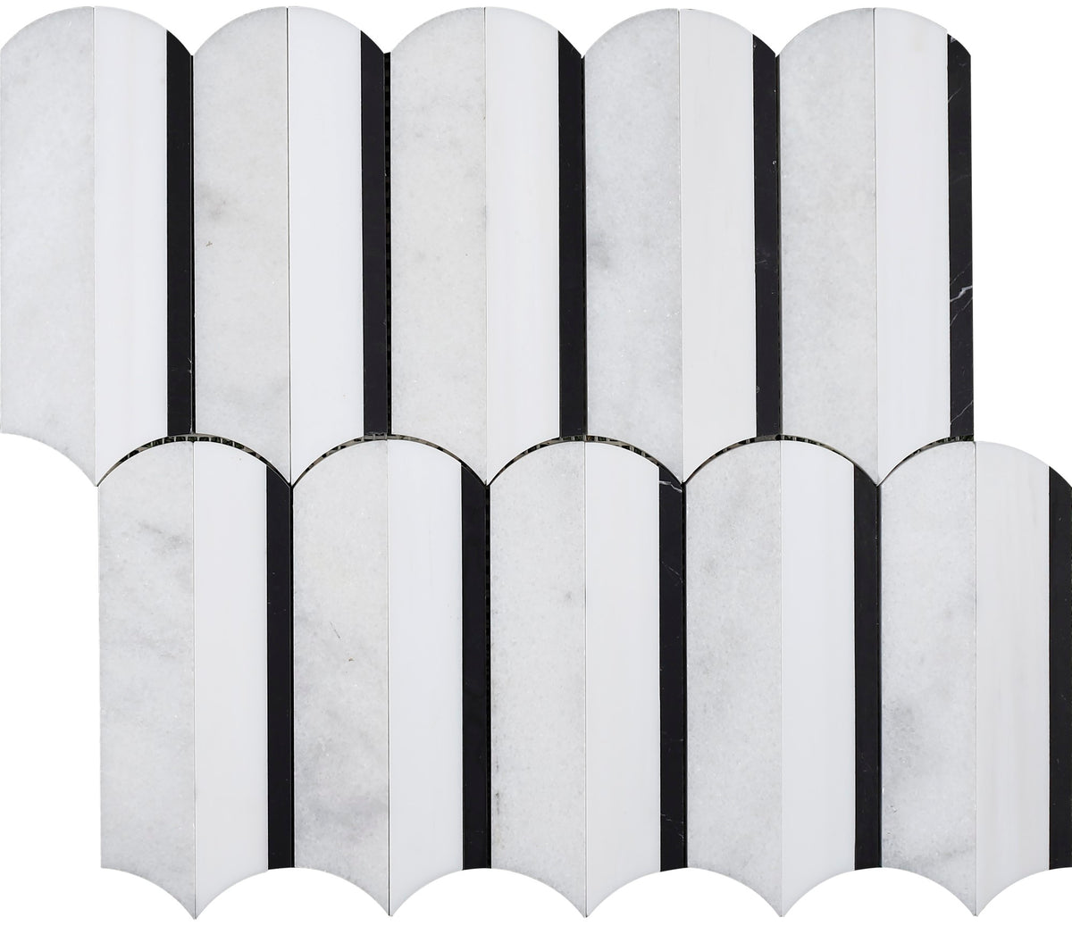Alba Vera &amp; Black &amp; Glacier White Silo Honed Waterjet Mosaic Waterjet Mosaic 