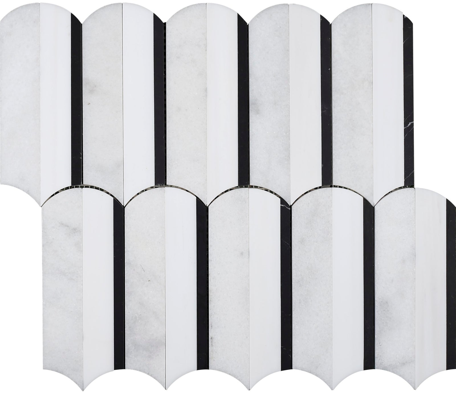 Alba Vera & Black & Glacier White Silo Honed Waterjet Mosaic Waterjet Mosaic 