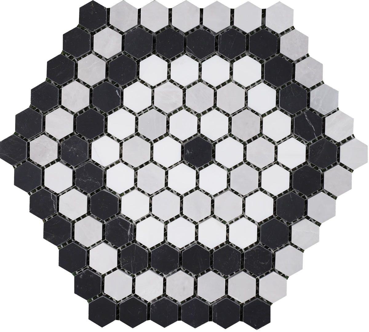 Glacier White & Black Silk & Ice Grey Bourbon Honed Mosaic