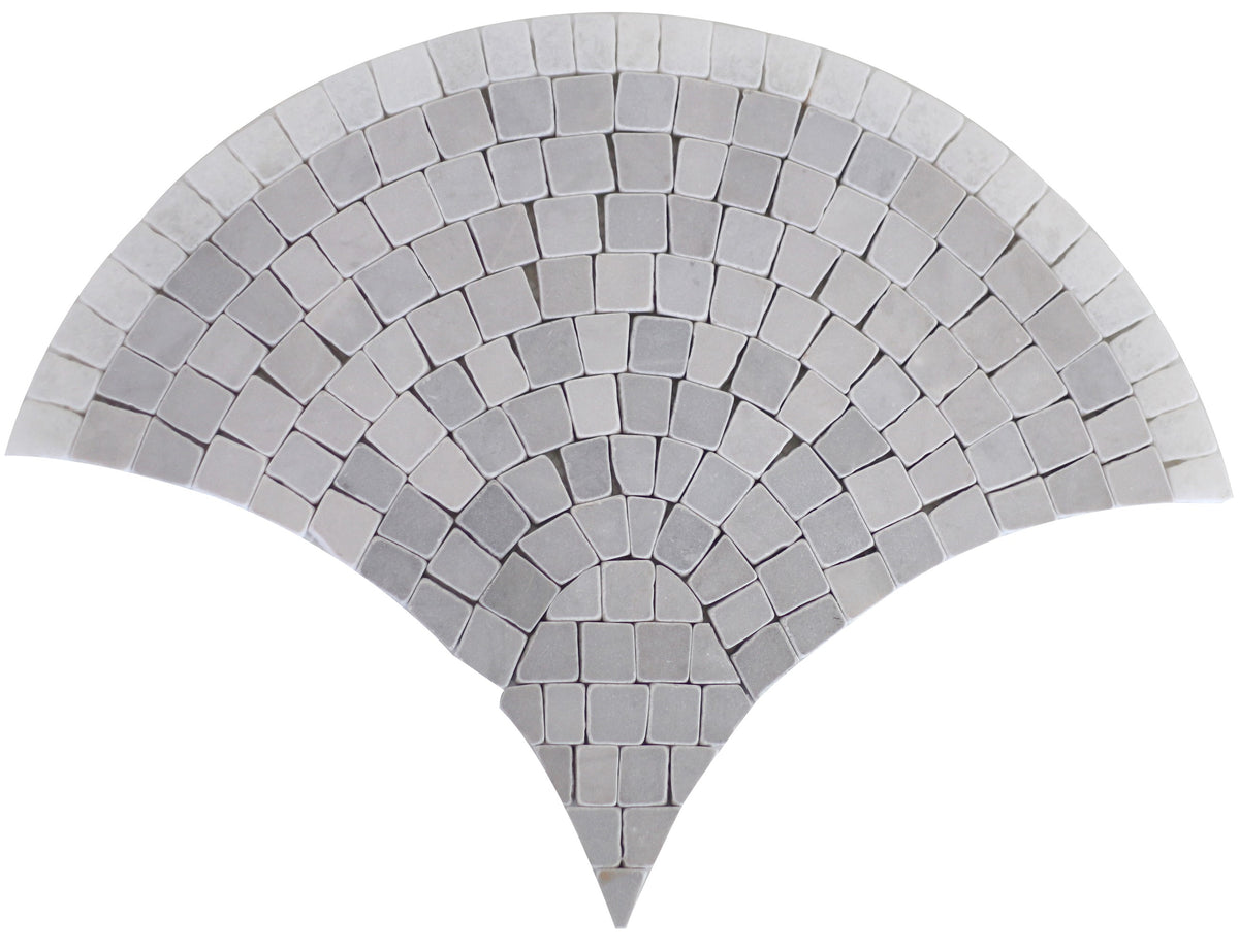 Snow White & Ice Grey & Earth Grey Scallop Tumbled Mosaic