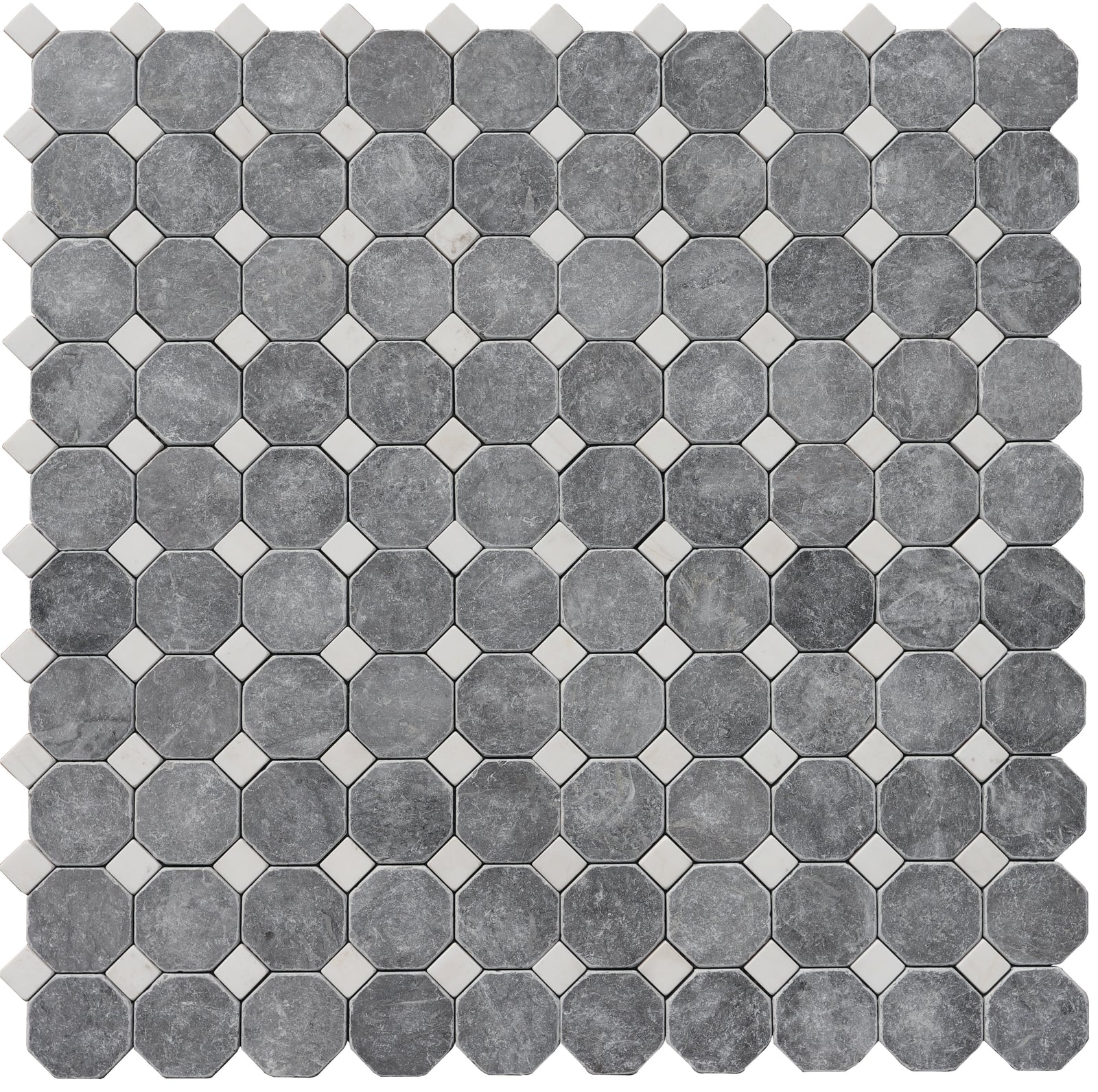 Lovina Grey & Glacier White Siena Octagon Tumbled Mosaic
