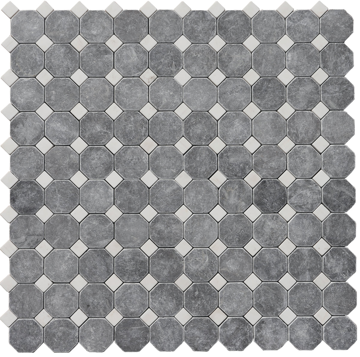 Glacier White & Lovina Grey Siena Octagon Tumbled Mosaic
