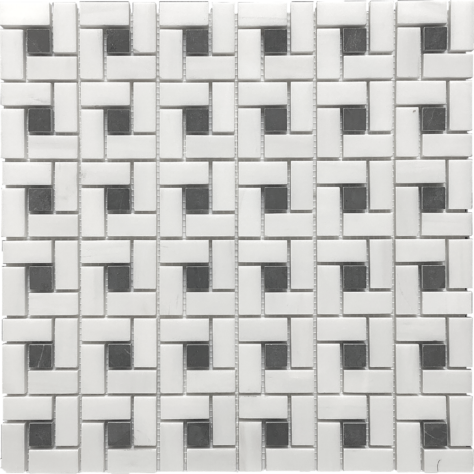 Glacier White & Mount Grey Plain Pinwheel Honed Mosaic Mosaic 