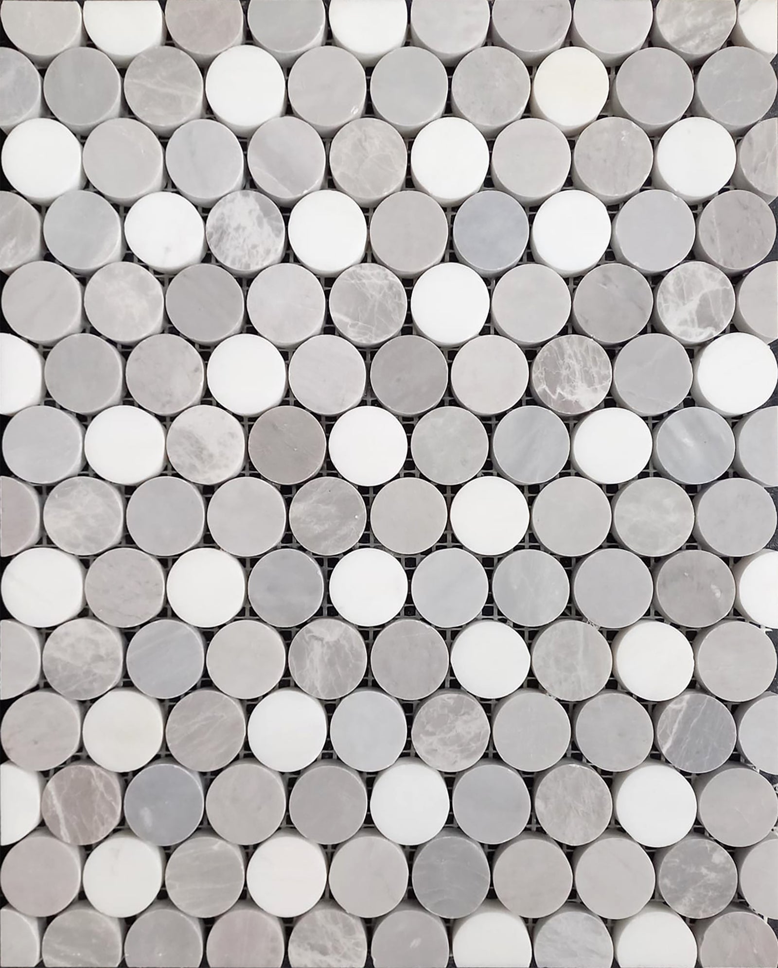 Earth Grey & Glacier White & Ice Grey & Nordic Grey Penny Round Honed Mosaic Mosaic 