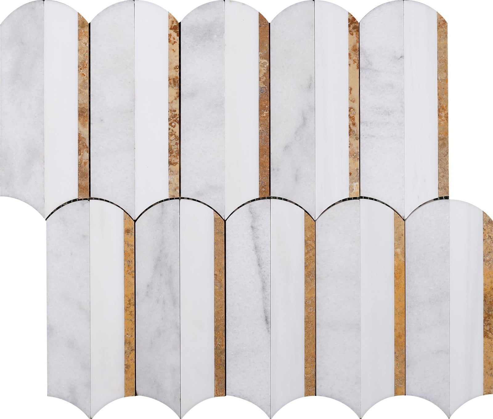 Alba Vera & Glacier White & Gold Silo Honed Waterjet Mosaic Waterjet Mosaic 