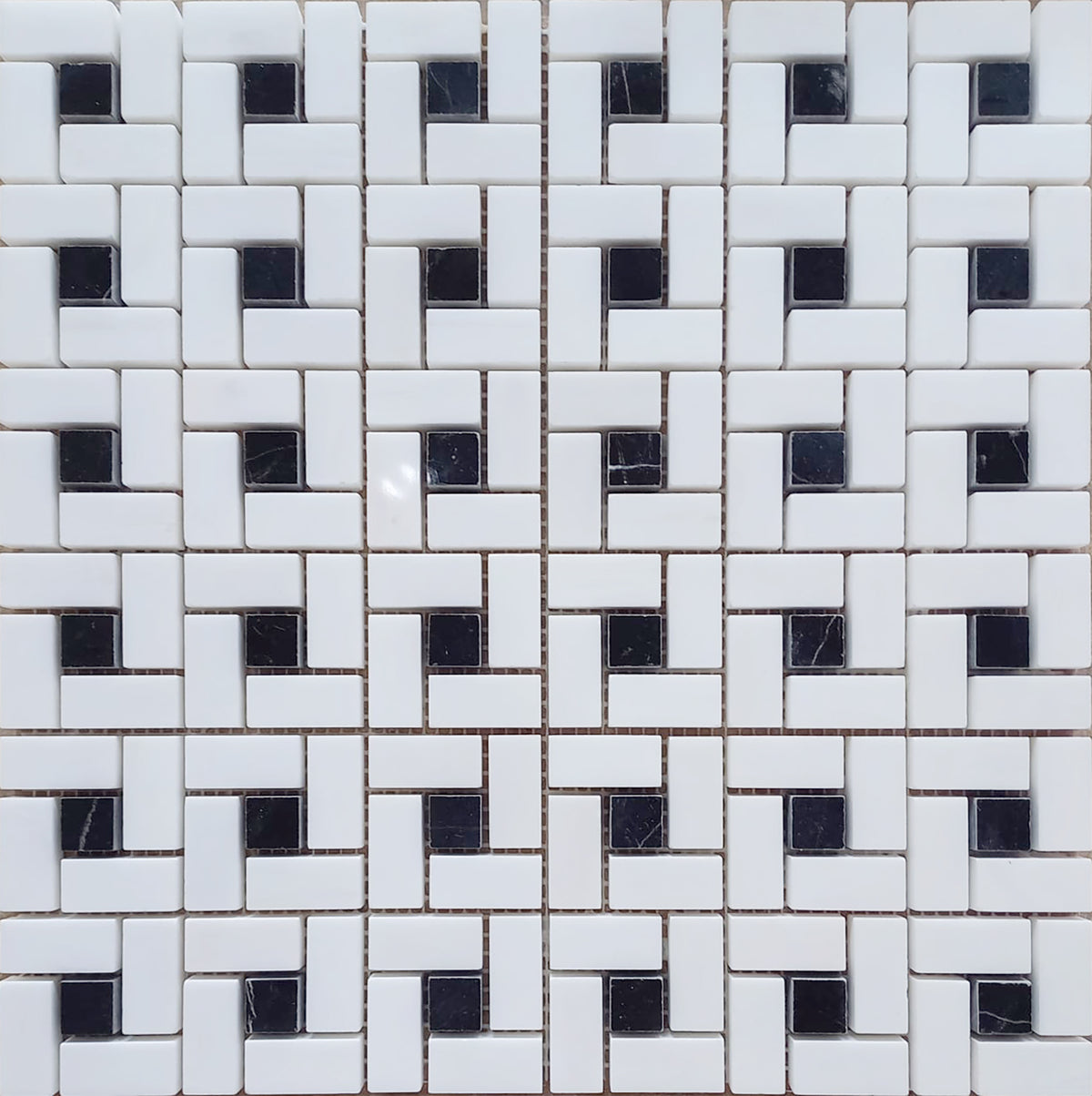 Glacier White & Black Silk Pinwheel Polished Mosaic