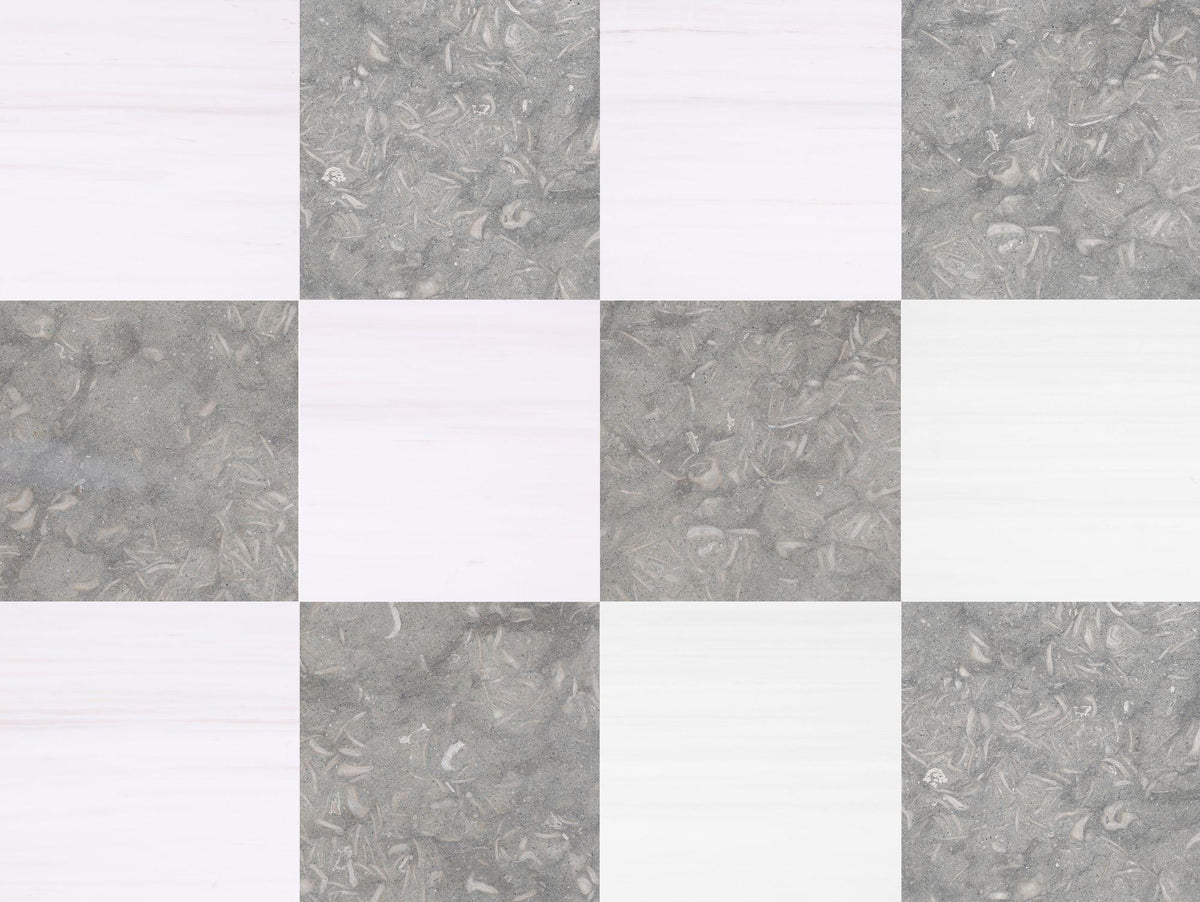 Blue Grey Satin &amp; Glacier White Polished 12&#39;&#39; x 12&#39;&#39;  x 3/8&#39;&#39; Checker Board Field Tile