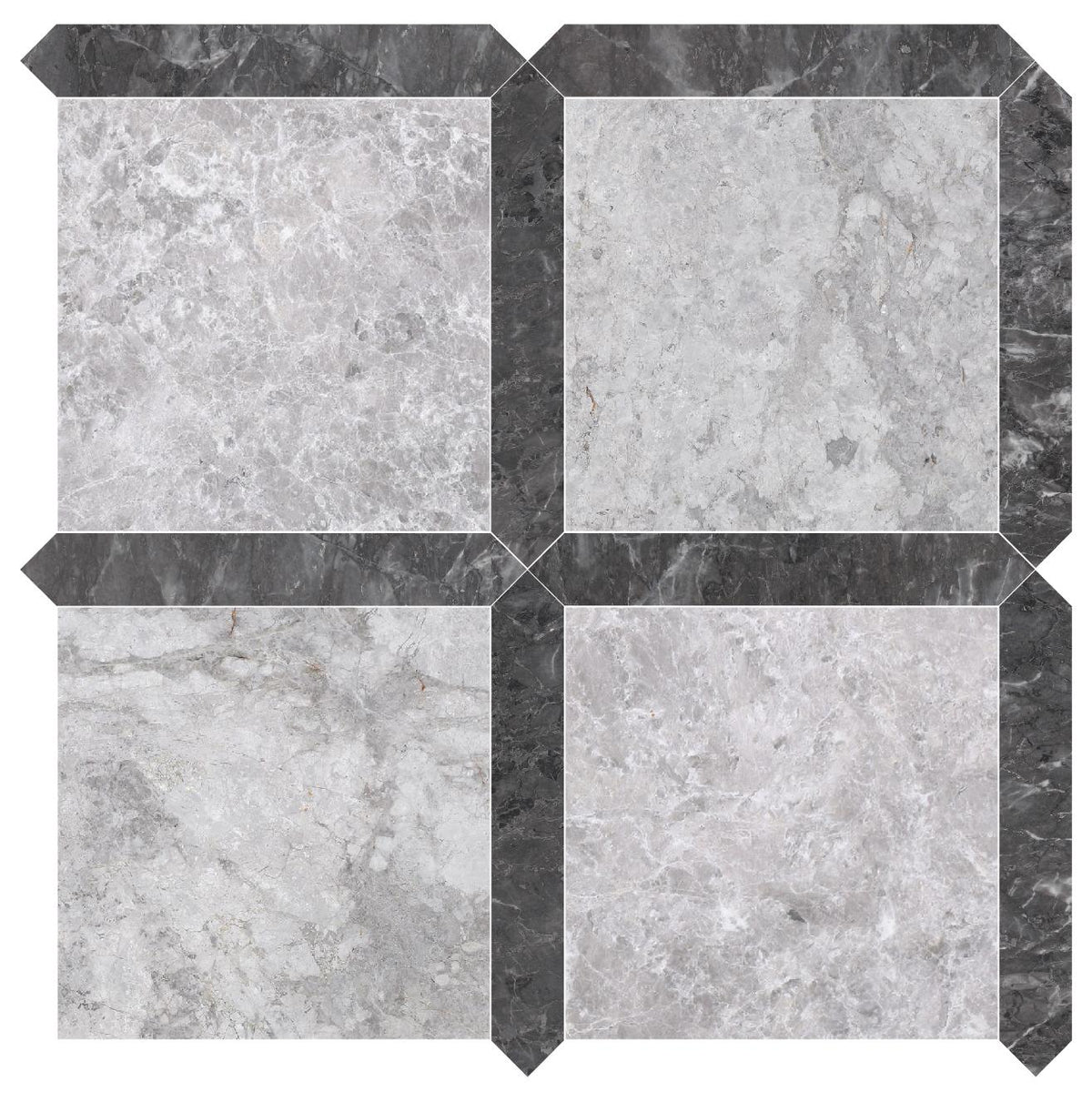 Tundra Blue Honed 12&#39;&#39; x 12&#39;&#39;  x 3/8&#39;&#39; Field Tile &amp; Lovina Grey Honed Picket 2&#39;&#39;x12&#39;&#39; 3/8&#39;&#39; Field Tile | Picket Square