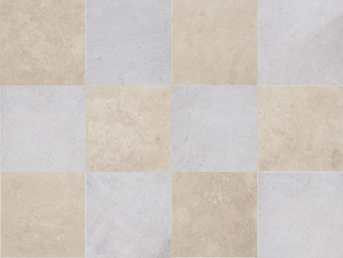 Classic Light CC Honed &amp; Ice Grey Honed 12&#39;&#39; x 12&#39;&#39;  x 3/8&#39;&#39; Checker Board Field Tile