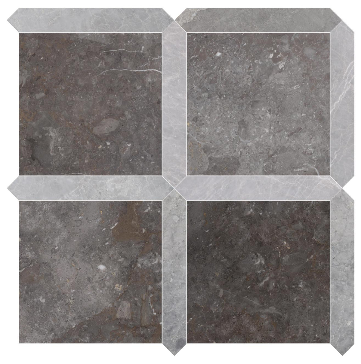Caribbean Grey Honed 12&#39;&#39; x 12&#39;&#39;  x 3/8&#39;&#39; Field Tile &amp; Earth Grey Honed Picket 2&#39;&#39;x12&#39;&#39; 3/8&#39;&#39; Field Tile | Picket Square
