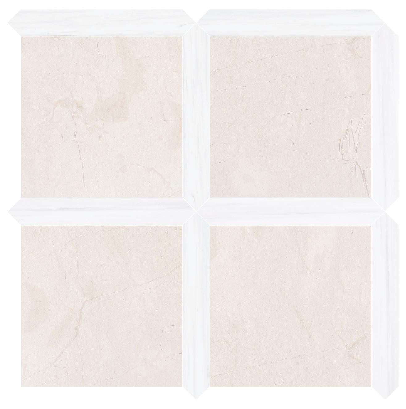 Aero Cream Honed 12'' x 12''  x 3/8'' Field Tile & Glacier White Honed Picket 2''x12'' 3/8'' Field Tile | Picket Square
