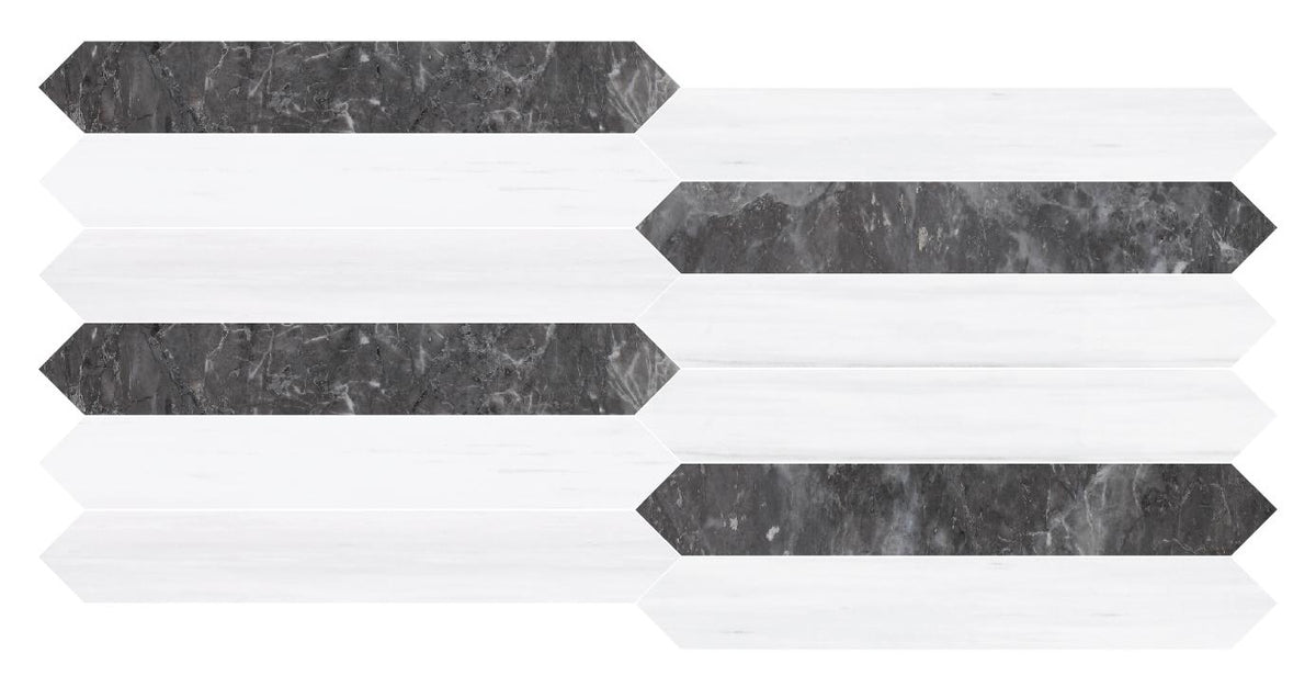 Lovina Grey Honed Picket 2&#39;&#39;x12&#39;&#39; 3/8&#39;&#39; Field Tile &amp; Glacier White Honed Picket 2&#39;&#39;x12&#39;&#39; 3/8&#39;&#39; Field Tile | Picket Field Tile