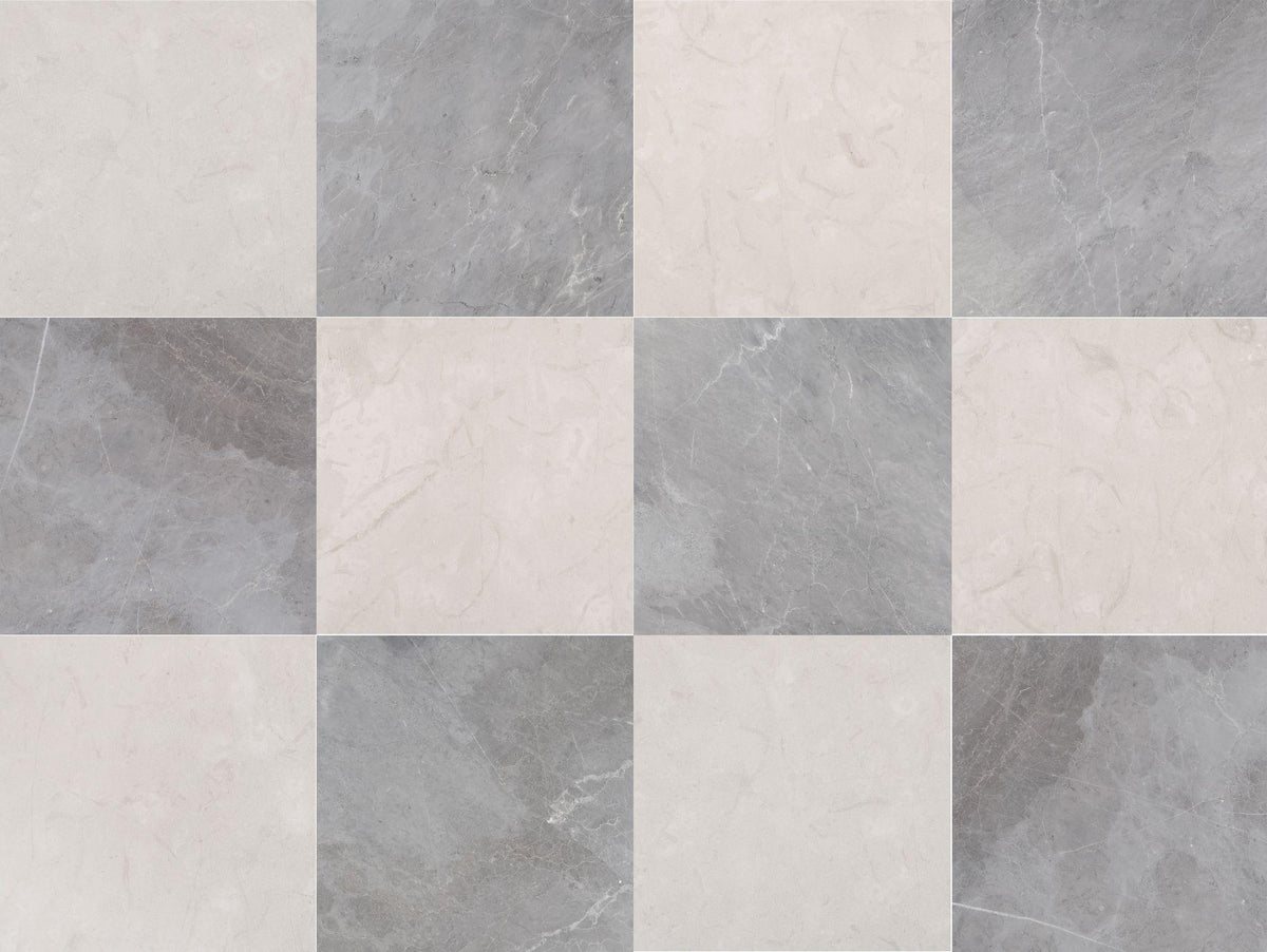 Aero Cream Honed &amp; Earth Grey Honed 18&#39;&#39; x 18&#39;&#39;  x 1/2&#39;&#39; Checker Board Field Tile