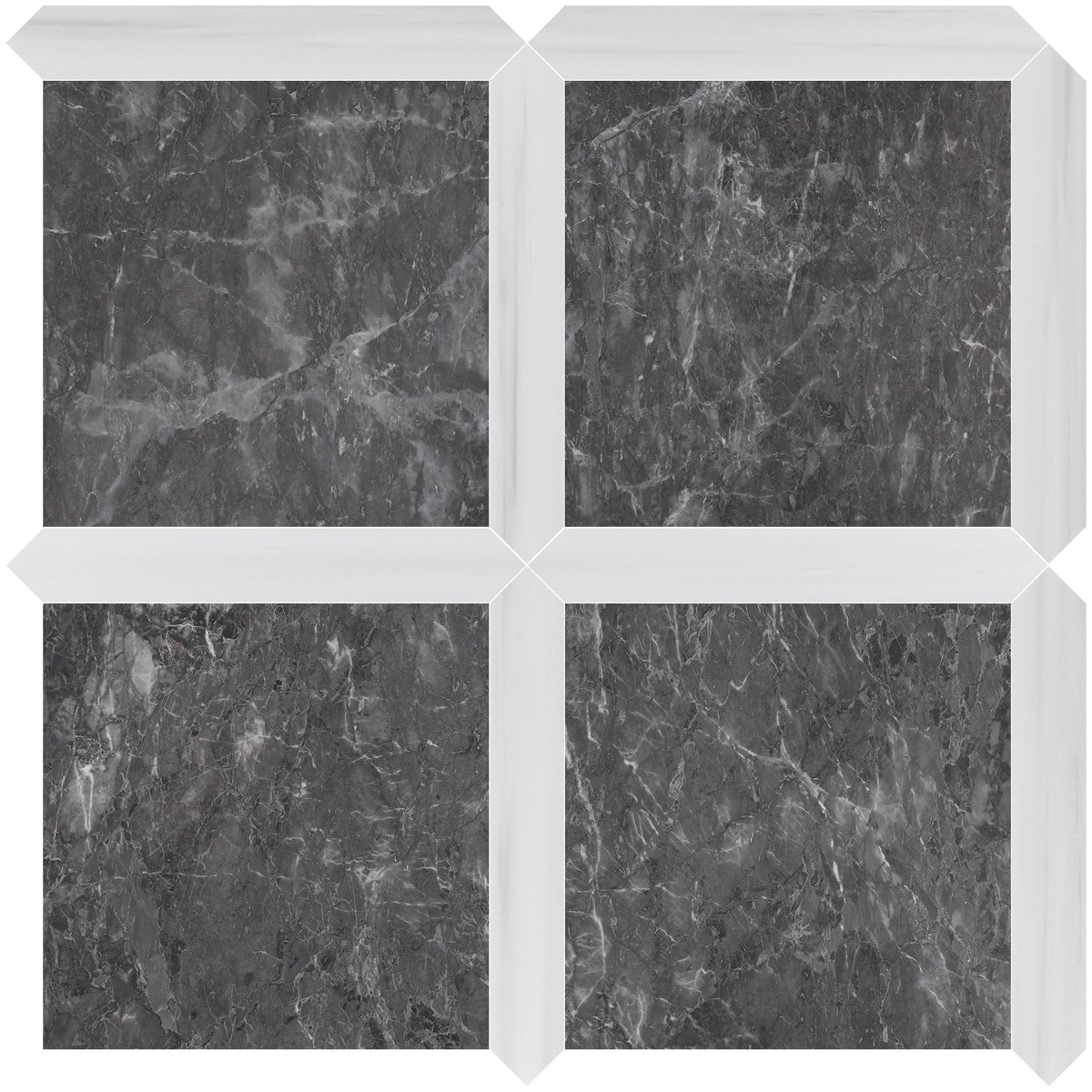 Lovina Grey Honed 12&#39;&#39; x 12&#39;&#39;  x 3/8&#39;&#39; Field Tile &amp; Glacier White Honed Picket 2&#39;&#39;x12&#39;&#39; 3/8&#39;&#39; Field Tile | Picket Square