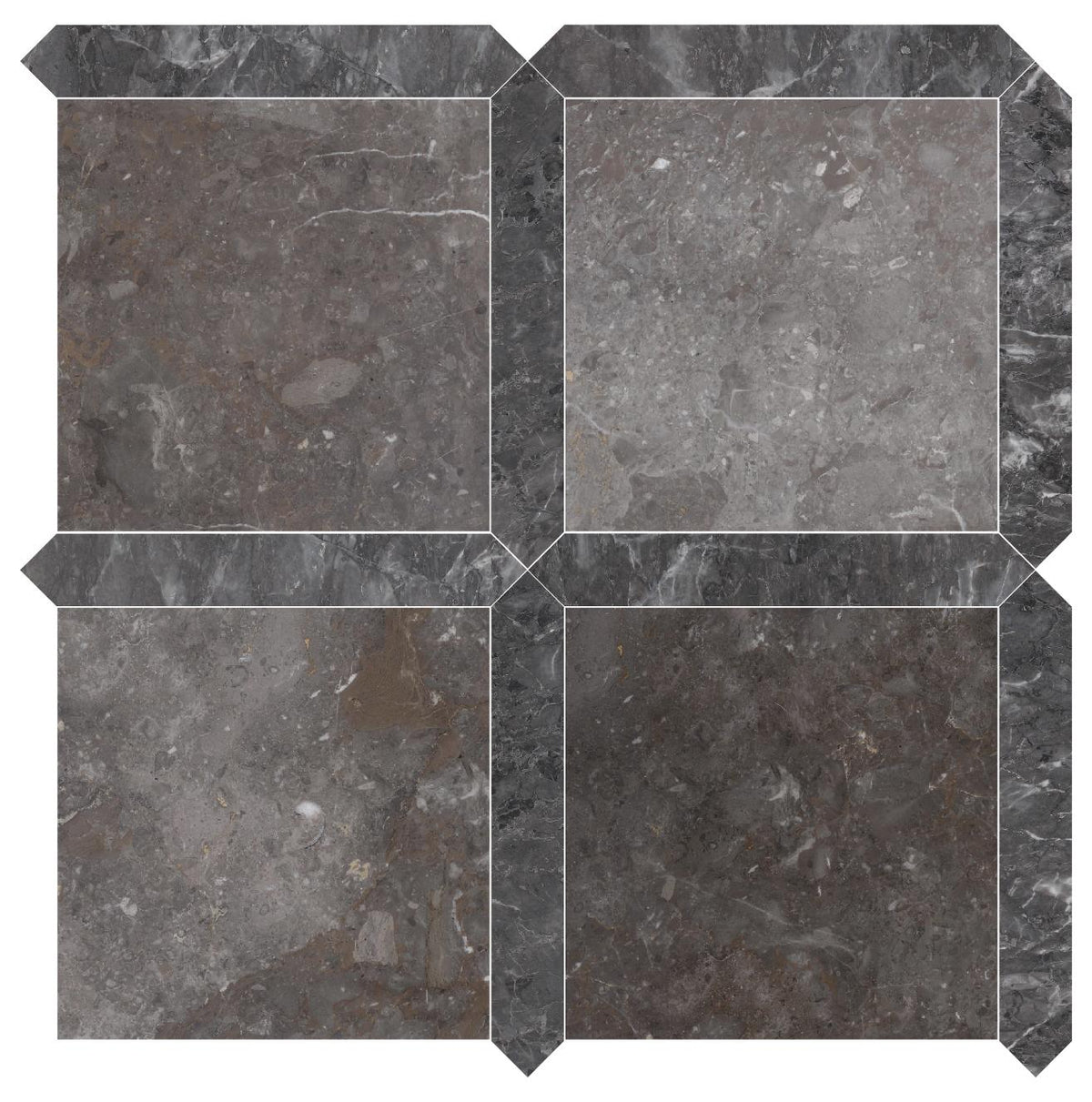 Caribbean Grey Honed 12&#39;&#39; x 12&#39;&#39;  x 3/8&#39;&#39; Field Tile &amp; Lovina Grey Honed Picket 2&#39;&#39;x12&#39;&#39; 3/8&#39;&#39; Field Tile | Picket Square