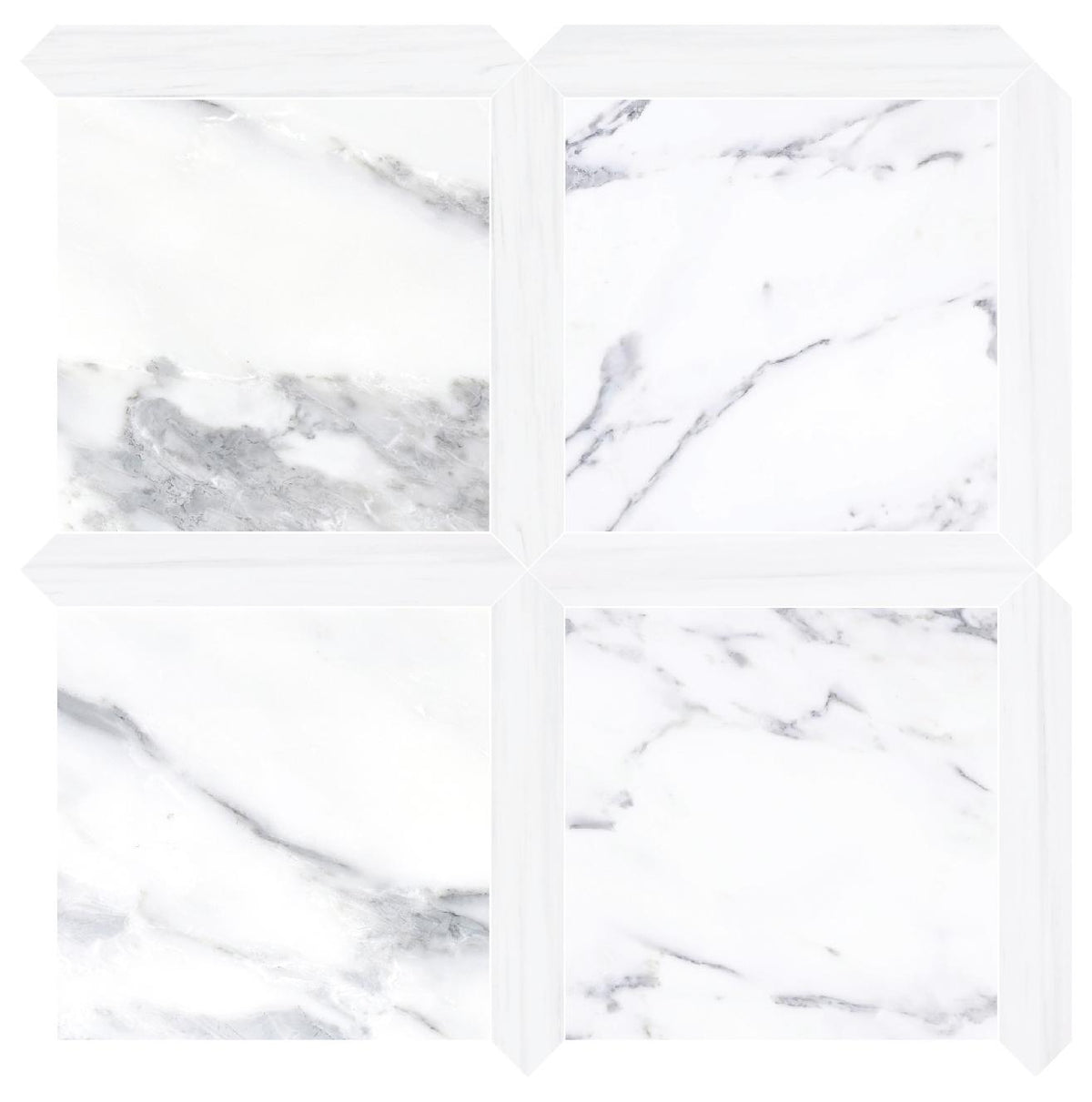 Statuario Honed 12&#39;&#39; x 12&#39;&#39;  x 3/8&#39;&#39; Field Tile &amp; Glacier White Honed Picket 2&#39;&#39;x12&#39;&#39; 3/8&#39;&#39; Field Tile | Picket Square