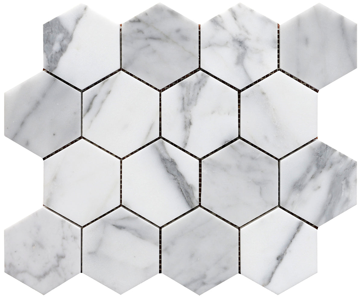 Statuario Hexagon 3'' Honed Mosaic