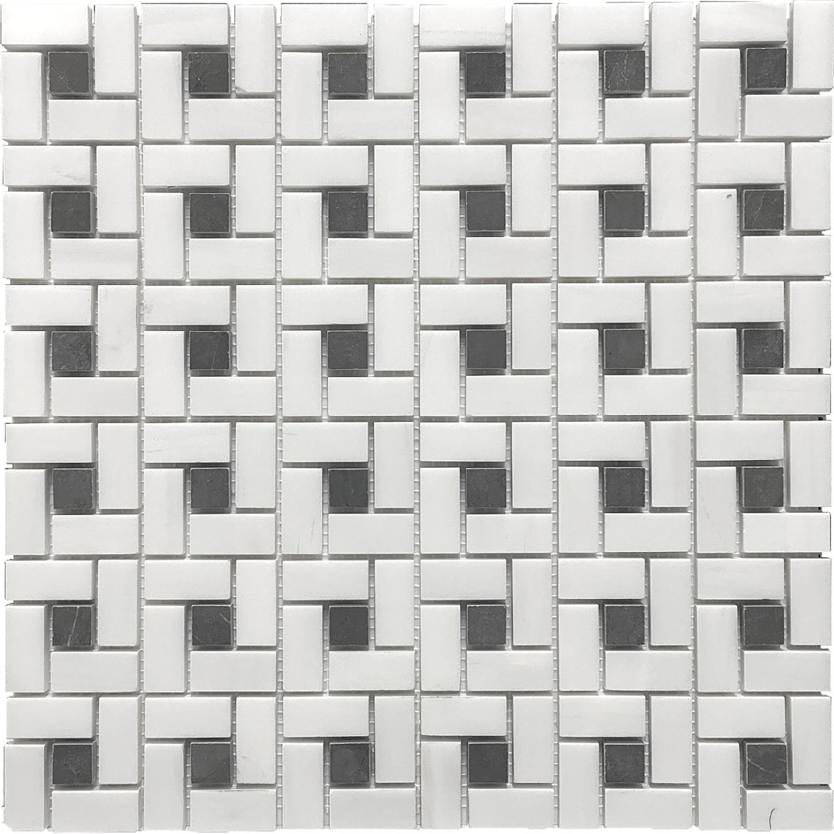 Glacier White &amp; Black Silk Pinwheel Polished Mosaic