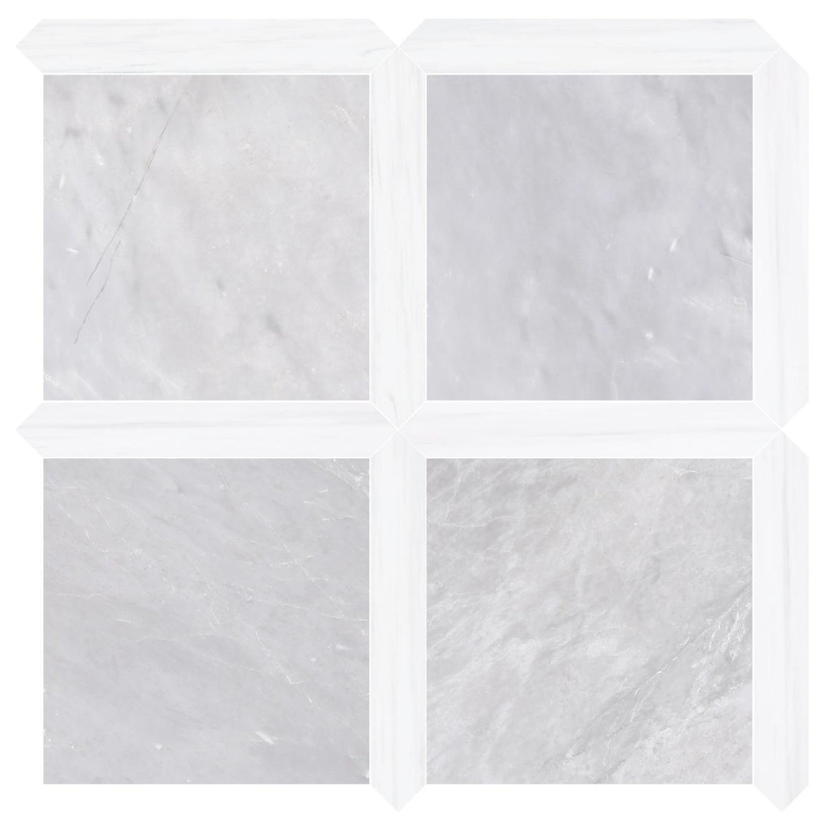 Ice Grey Honed 12&#39;&#39; x 12&#39;&#39;  x 3/8&#39;&#39; Field Tile &amp; Glacier White Honed Picket 2&#39;&#39;x12&#39;&#39; 3/8&#39;&#39; Field Tile | Picket Square