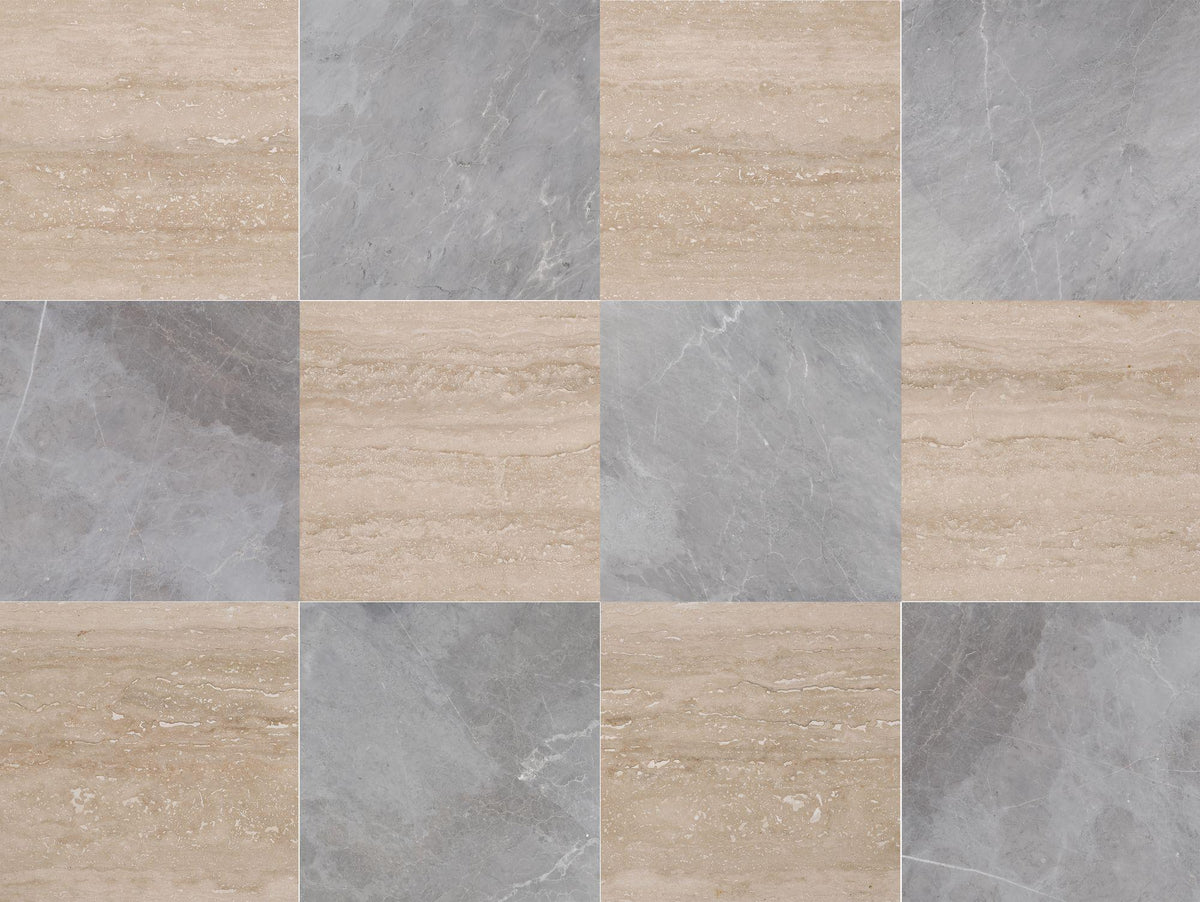Classic Light VC Honed &amp; Earth Grey Honed 12&#39;&#39; x 12&#39;&#39;  x 3/8&#39;&#39; Checker Board Field Tile